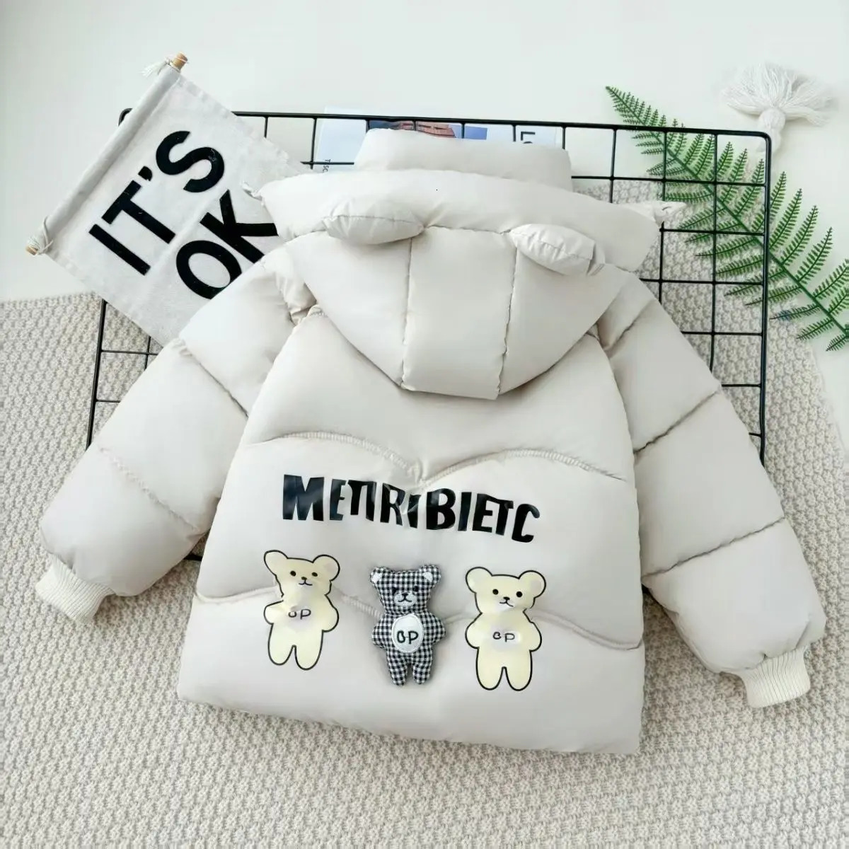 Autumn Winter Baby Boy Down Jacket Kids Cute Bear Thicken Padded Thermal Hooded Parka Coat With Bag Children Outerwear 26Y 251014