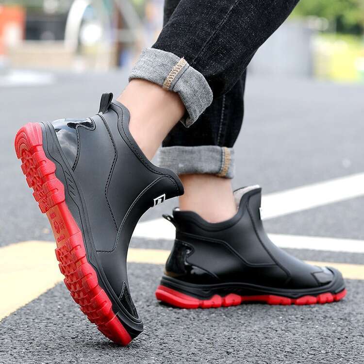 Autumn Winter new Fashion Trendy Cool Outdoor Short Tube Men's Warm Rain Boots Fixed Cotton Water Rubber Shoes Men free shipping