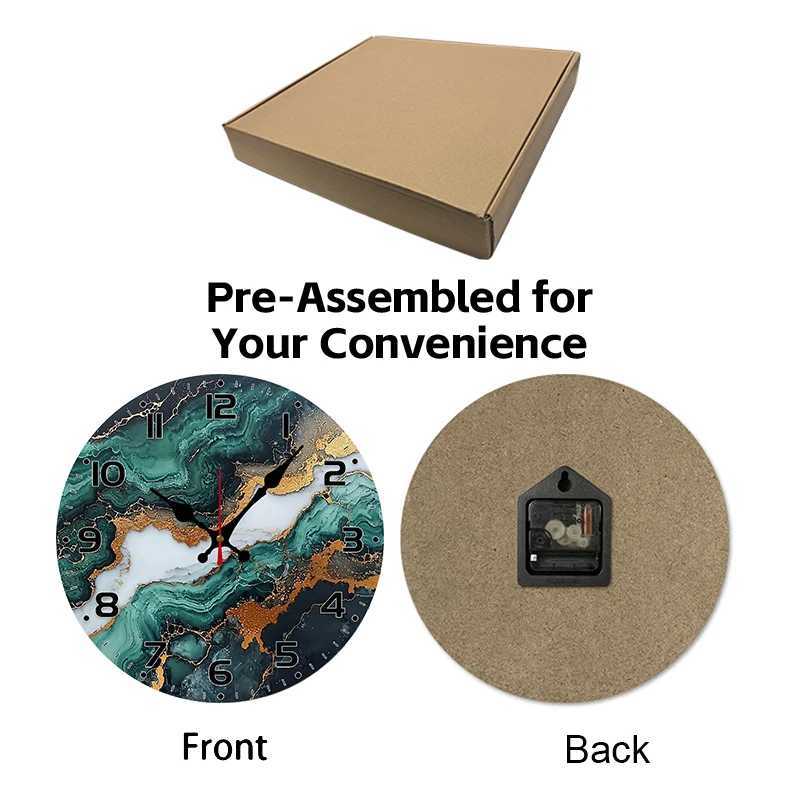 Marble Gold Pattern Wooden Round Silent Hanging Wall ClockSuitable For Living Room OfficeStudy Room Bedroom Home Decoration C251015