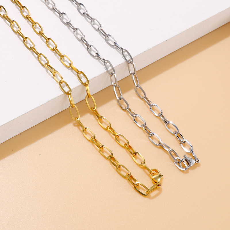 Fashion Minimalist Stainless Steel Oval Necklace Womens Collarbone Chain Jewelry 250916