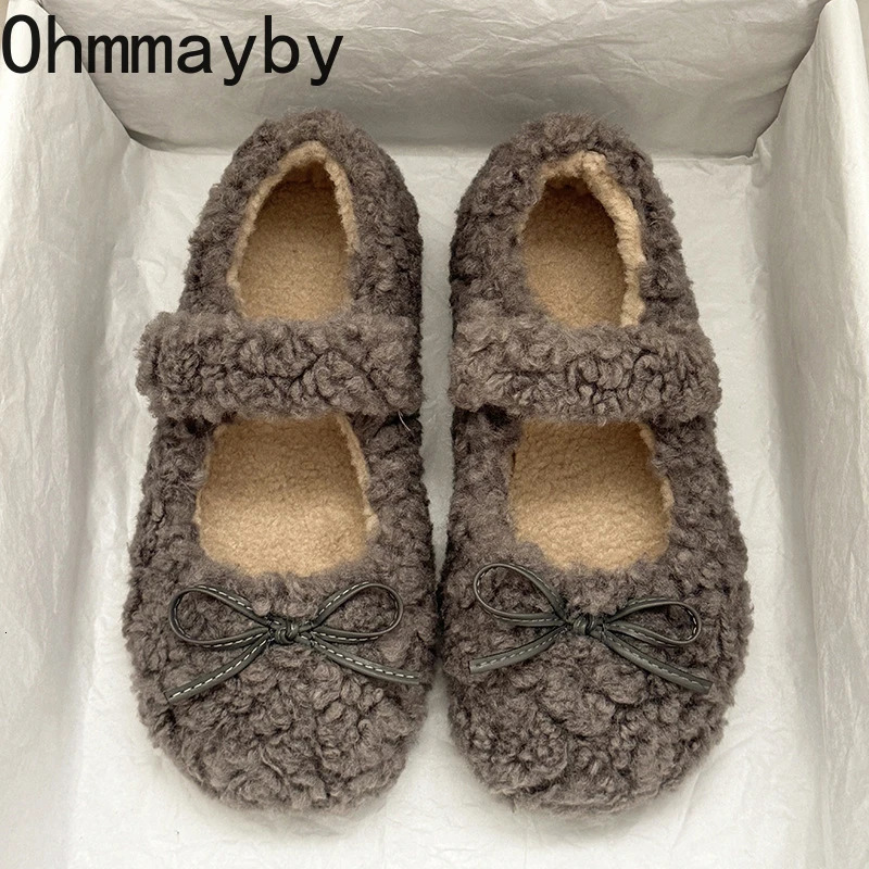 Furry Women Flats Shoes Comfort Round Toe Soft Sole Shoes Outdoor Warm Short Plush Shoes For Winter 251013