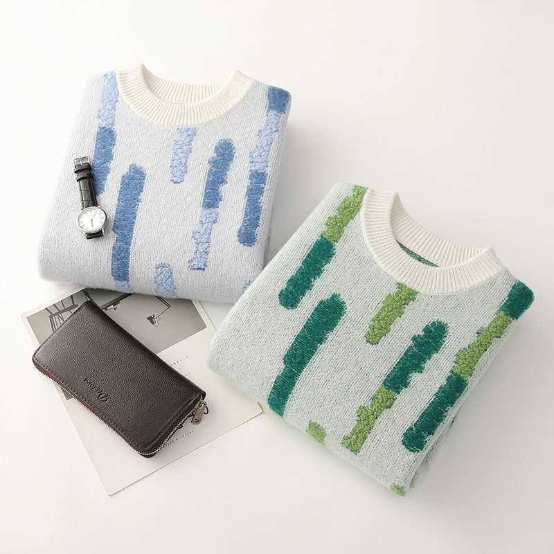 New 100 Pure Wool Cashmere Mens Oneck Pullover 2025 AutumnWinter Color Matching Top Casual Thick Fashion Large Size Jacket J251015