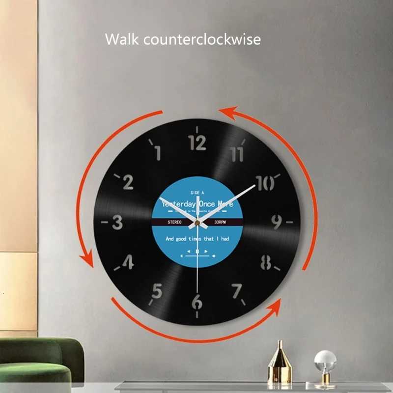 Elegant Counterclockwise Wall Clock 12Inch Quiet Mechanism Vinyls Record Reverse Wall Clock for Bedroom and Living Room C251015