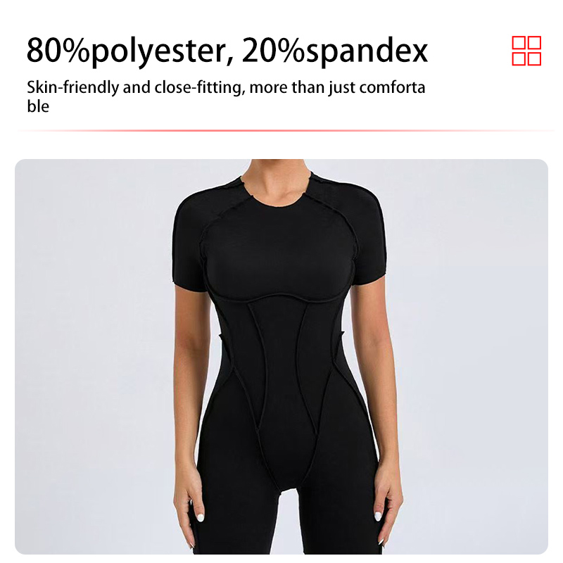 Women's Activewear--Cutout Back Slim Yoga Jumpsuit, Short-Sleeve Short Yoga Onesie, Fashion Fitness Yoga Outfit