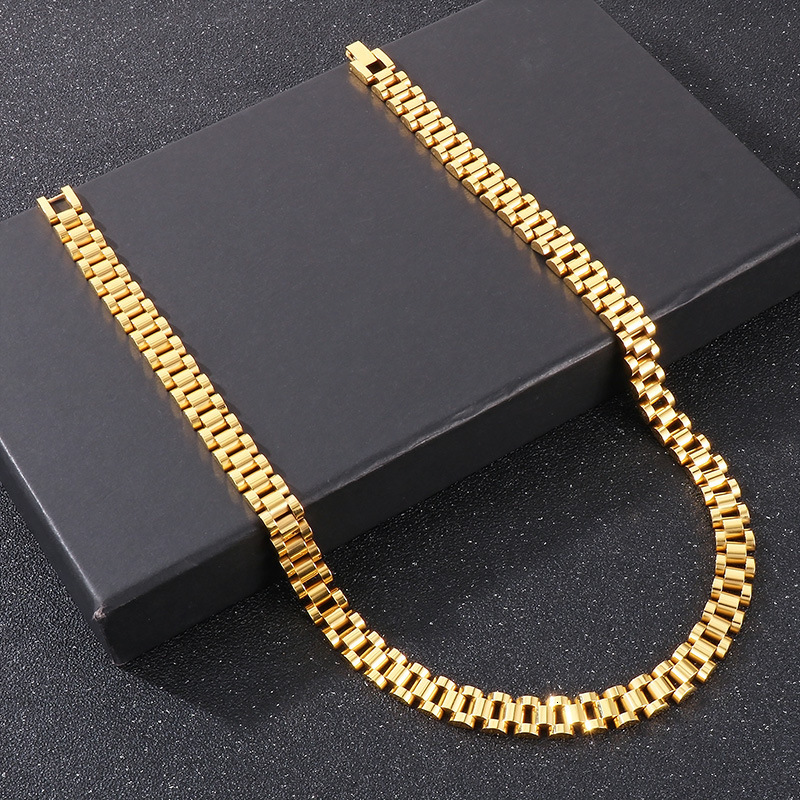 5060CM 10MM Watch Strap Chain Style Necklace For Men Women Gold Color Stainless Steel Choker Necklaces Jewellery Accessories 240313