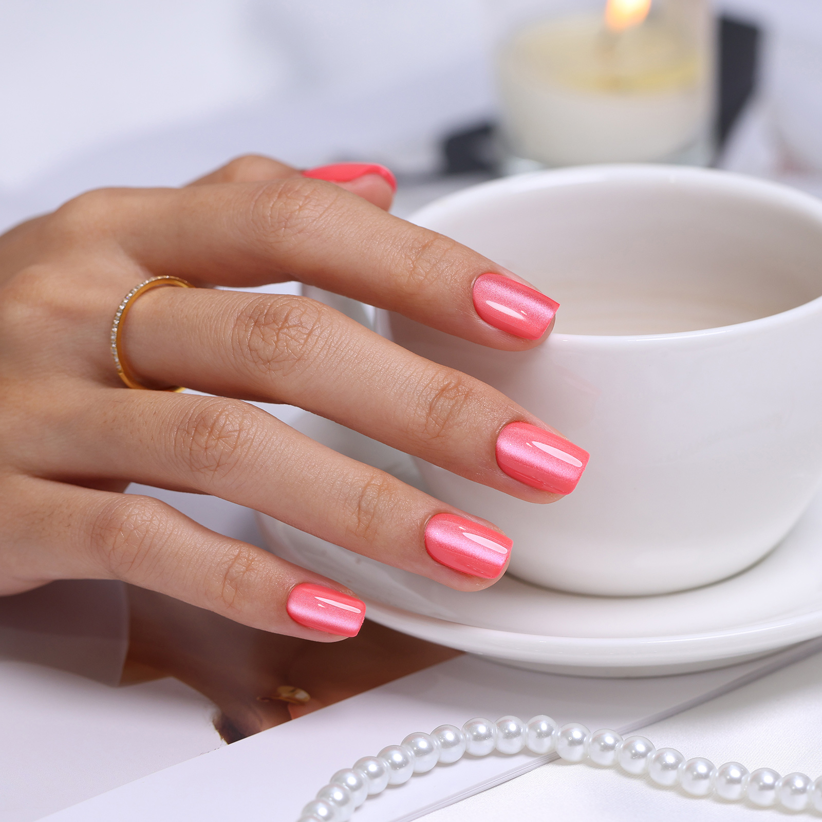 Pink Cat Eye Soft Gel Press-On Nails: Set of 32 Reusables + Adhesive | Variety Pack Available