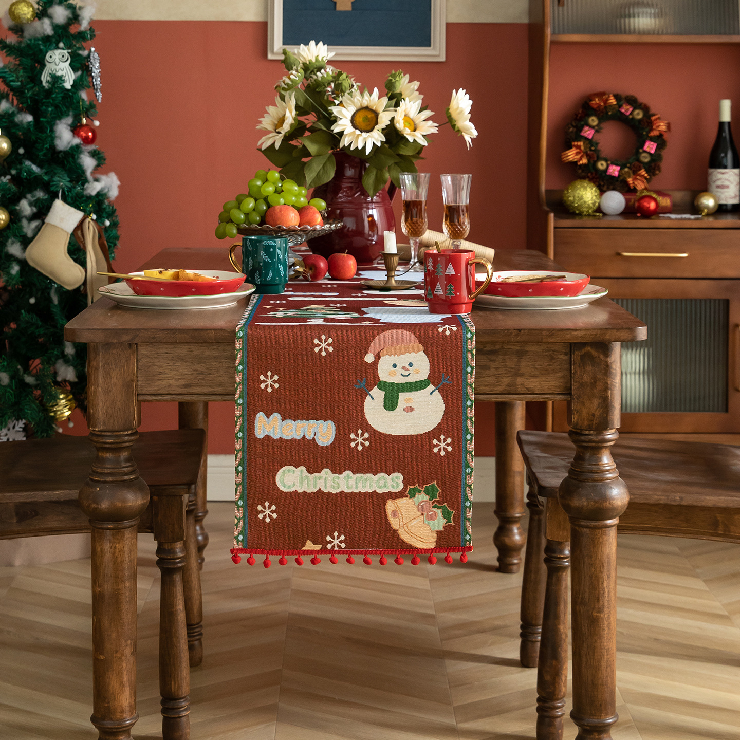 Christmas style table runner, table mat, long coffee table decoration, TV cabinet, shoe cabinet cover CHTC01