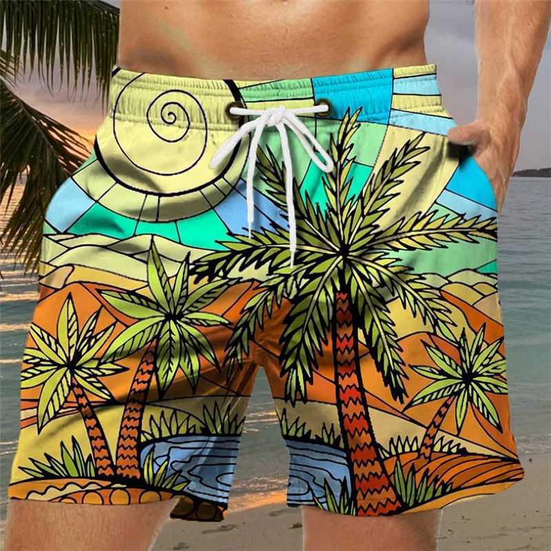 3D Printed Waves Sun Short Pants For Men Coconut Trees Pattern Swim Trunks Casual Swimwear Beach Shorts Sports Surf Board ShortsT251015