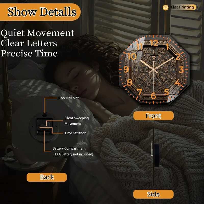 Vintage 2DFlat Golden Pattern Analog Octagonal Wall Clock for Bedroom Office Home Weddings Mothers Day Holiday Gifts C251015