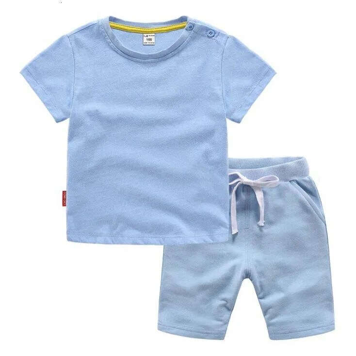 2pcs Kids Brand Clothing Sets Summer Baby Boy Sport Outfits Children 100% Cotton Blue T-Shirt Shorts Set for Toddler Girls