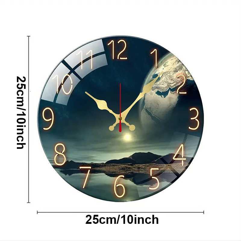 Earth Landscape Wooden Round Silent Hanging Wall Clock Suitable For Living Room Office Study Room Bedroom Home Decoration C251015