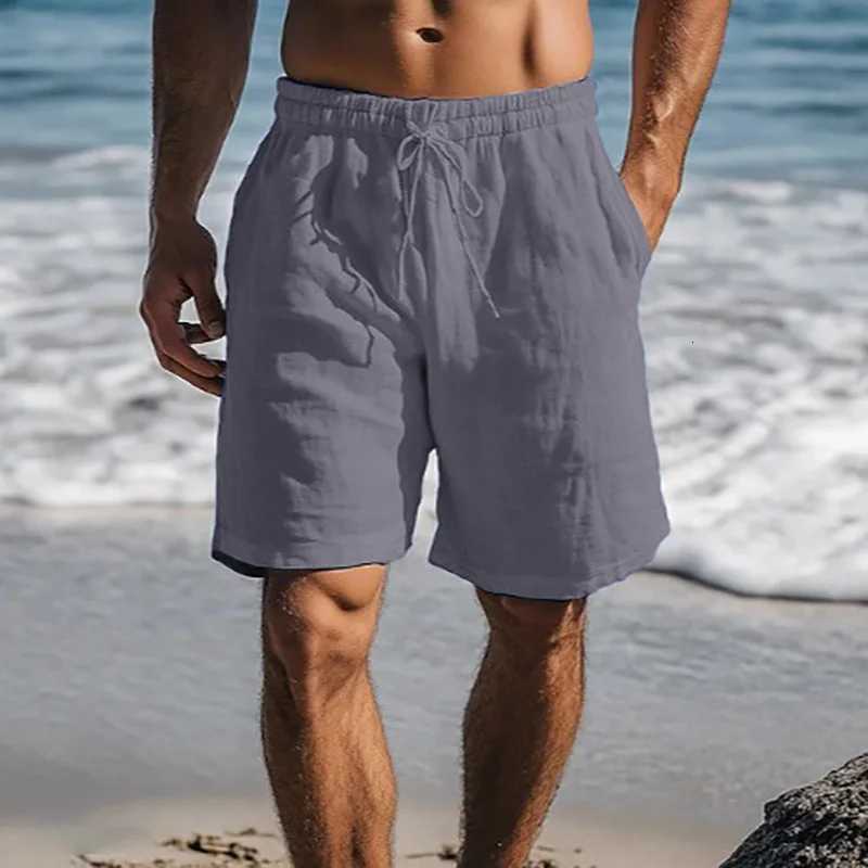 Men Cotton Linen Shorts Summer Lightweight Breathable Casual Beach Style Shorts Basic Solid Color Sweatpants Elastic WaistT251015