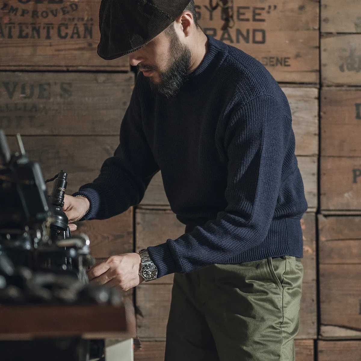 Rugged Bronson PreWar USN Mock Neck Sweater Heritage Style Mens Woolen Knitted Pullover J251015