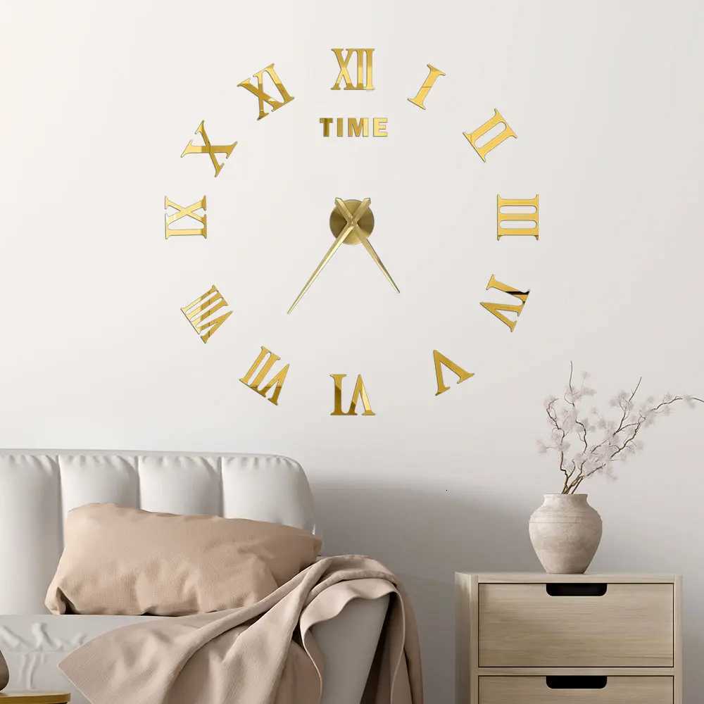 2D3D Large Roman Numeral Acrylic Mirror Wall Clock Sticker Fashion DIY Quartz Clocks Watch Home Decoration Living Room Stickers C251015