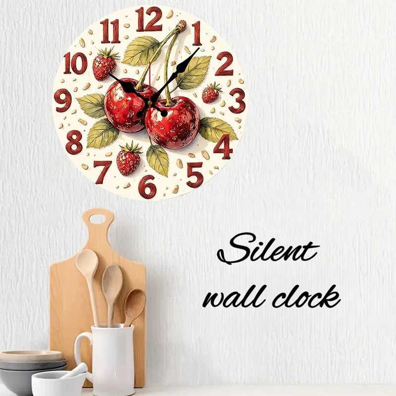 Cherry Strawberry Wooden Round Silent Hanging Wall Clock Suitable For Living RoomOfficeStudy Room Bedroom Home Decoration C251015