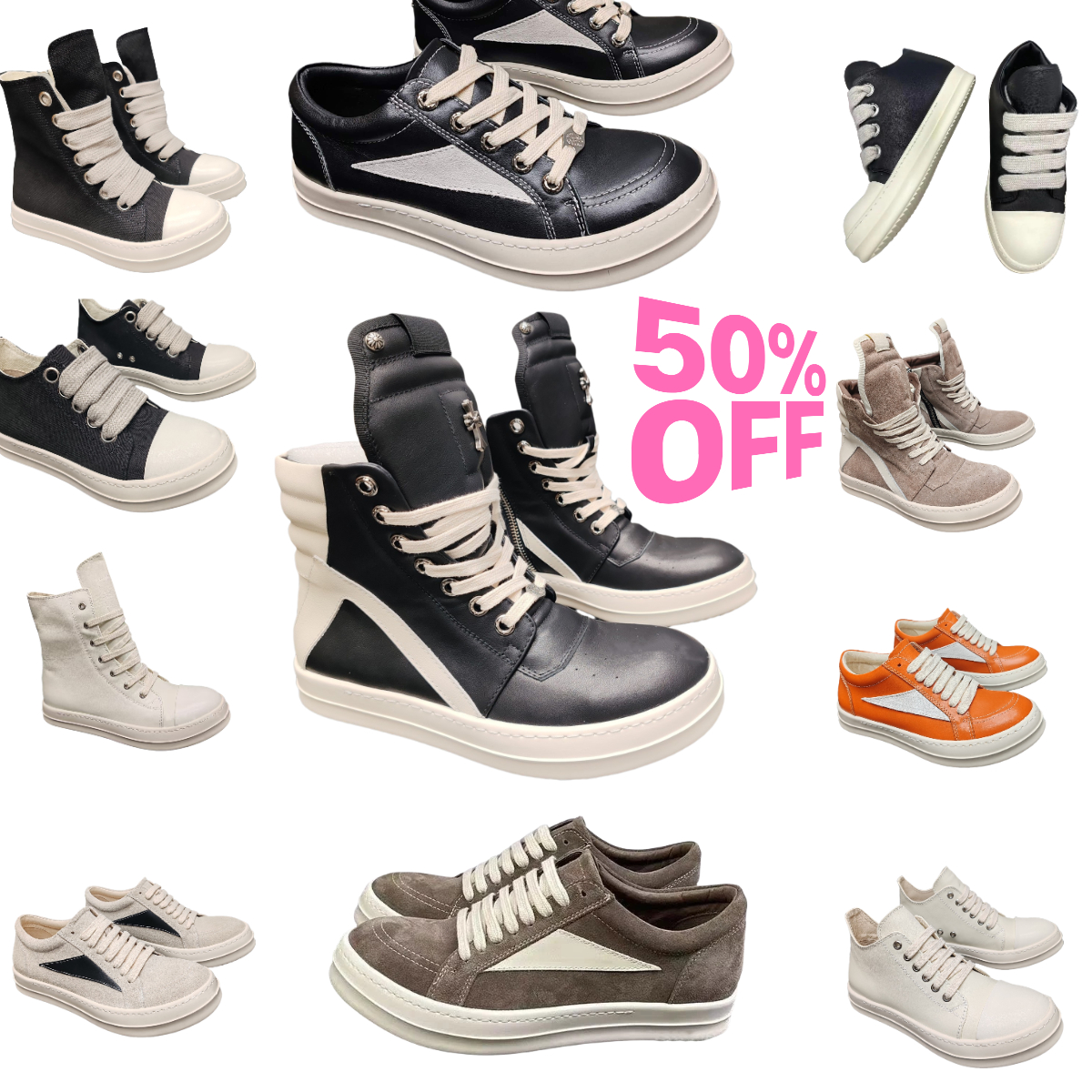 Designer Ro Owenes FW25 Casual Shoes Men Women Genuine Leather Shoe CONCORDIANS RUNWAY VINTAGE JUMBOLACE Canvas Mesh Boots Luxury Black White High Low Sneakers S99