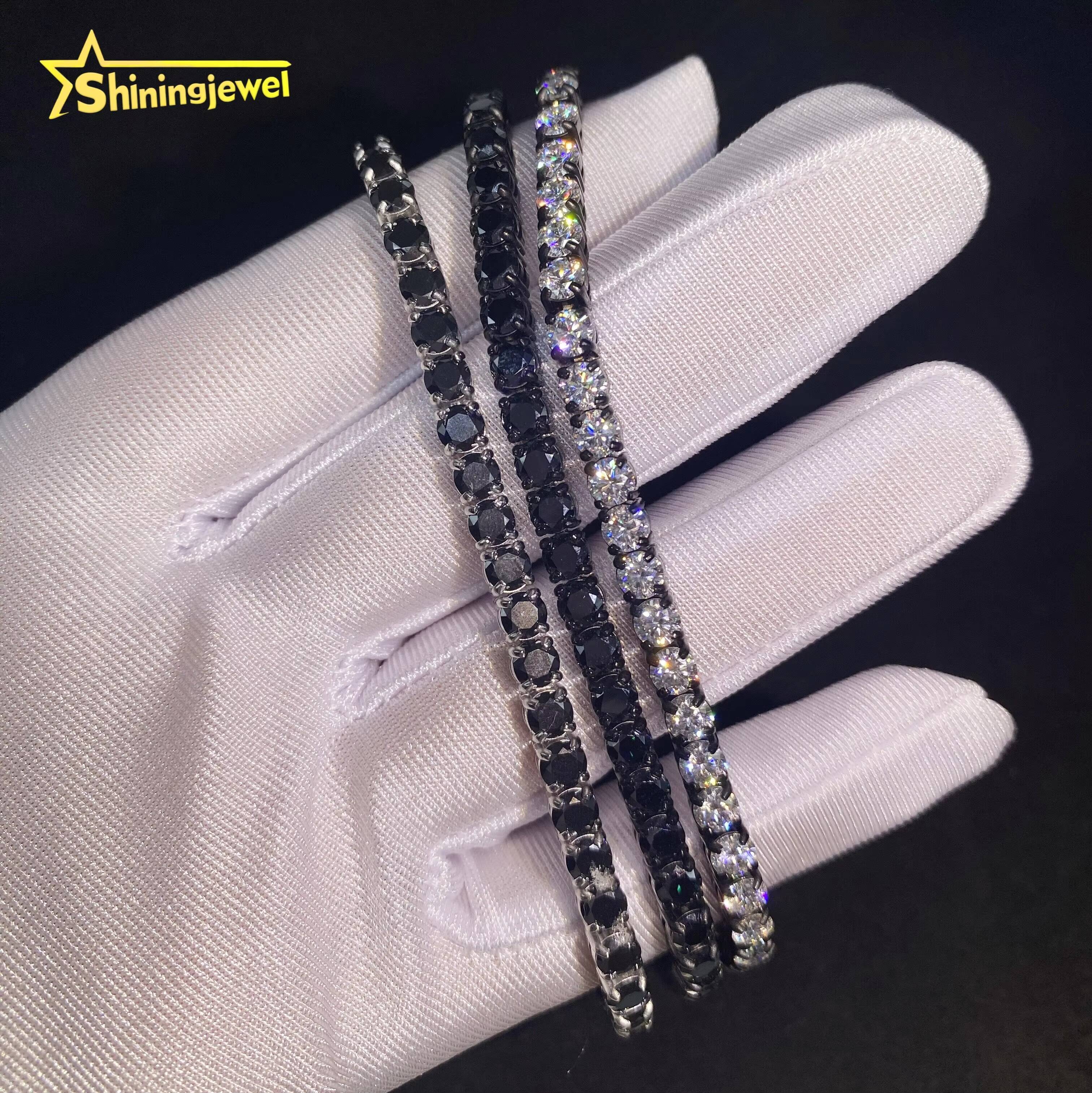 4mm Diamond Black Gold Plated Fine Hip Hop Moissanite Jewelry Iced Out VVS Moissanite Necklace 316L Stainless Steel Tennis Chain