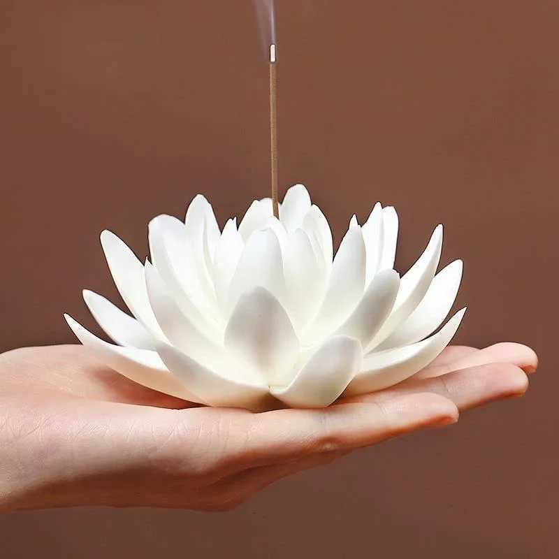 Ceramic White Lotus Incense Burner Home Decor Incense Stick Holder Buddhist Aromatherapy Incense Censer Use In Office Teahouse C251015