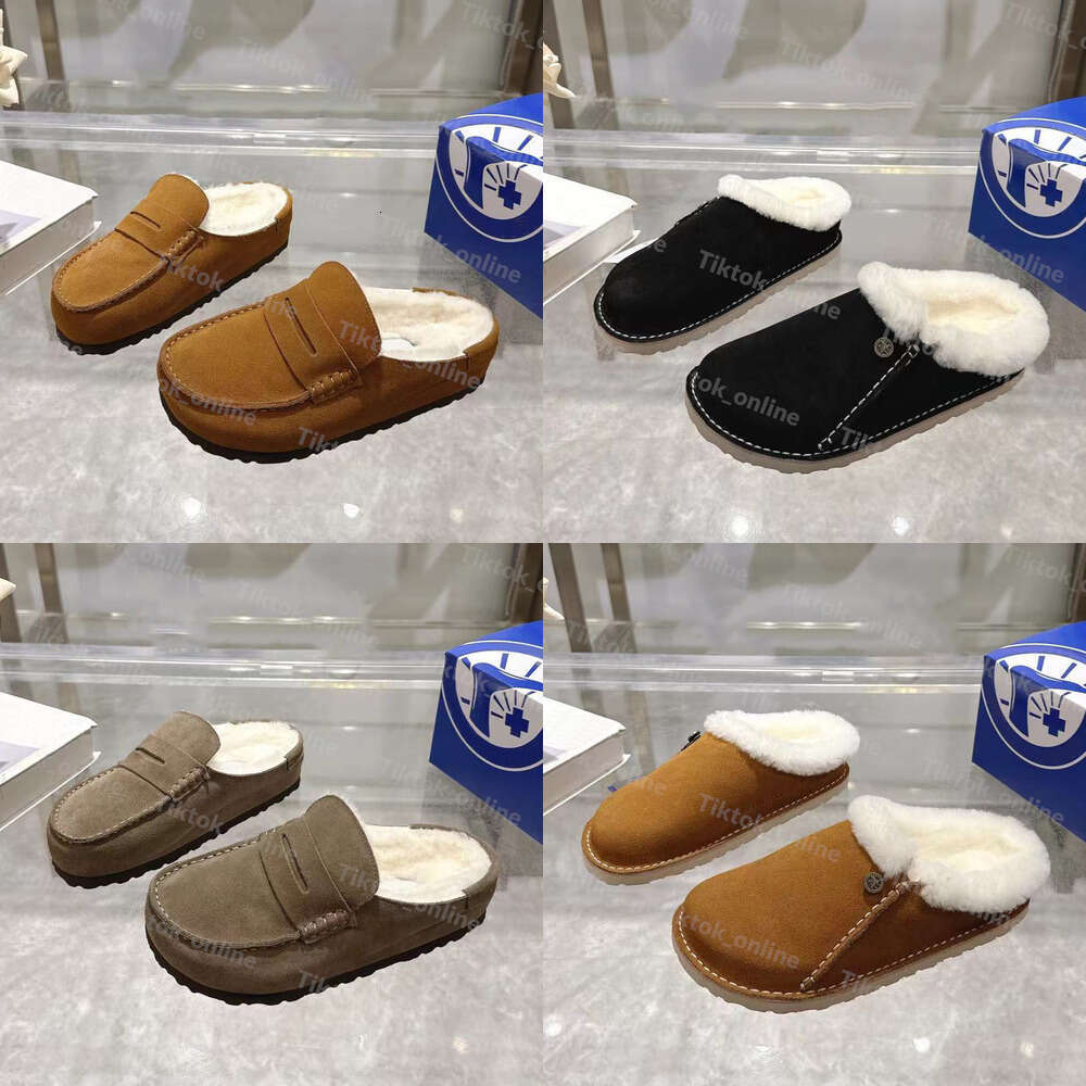 Designer Suede And Shearling slippers fur leather for men women outdoor breathable indoor sandals fur slides platform beach shoes 35-42