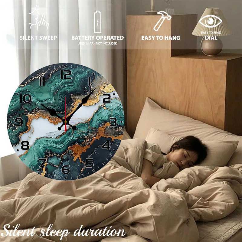 Marble Gold Pattern Wooden Round Silent Hanging Wall ClockSuitable For Living Room OfficeStudy Room Bedroom Home Decoration C251015