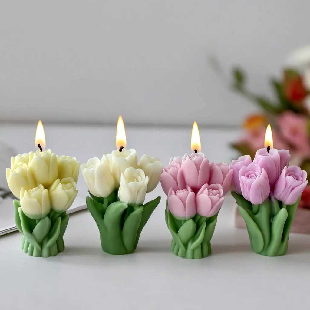 Valentines Day Gift Tulip Bouquet Silicone Mold DIY Flowers Aroma Candle Molds Handmade Soap Candle Making Supplies C251015