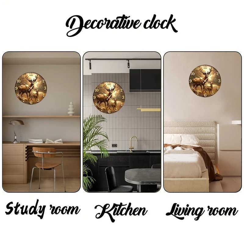 Deer Fawn Forest Wooden Round Silent Hanging Wall Clock Suitable For Living Room Office Study RoomBedroom Home Decoration C251015