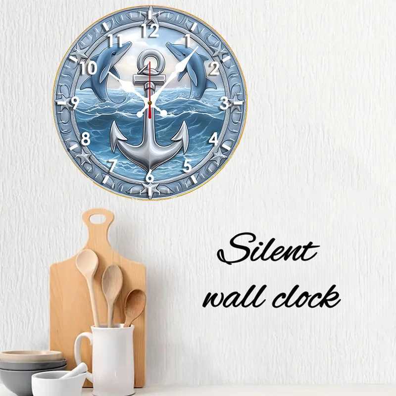 Dolphin Wooden Round Silent Hanging Wall Clock Suitable For Living Room Office Study Room Bedroom Home Decoration C251015