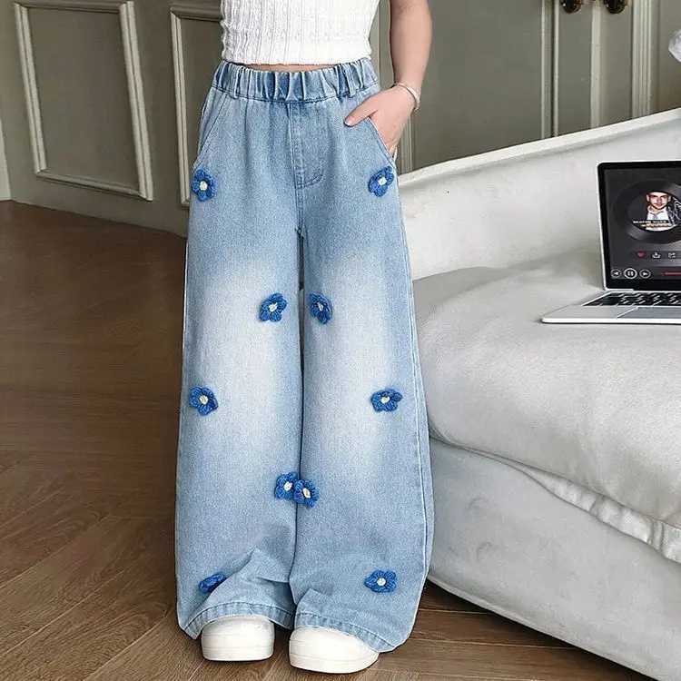 Kids Jeans Flowerdecorated Wideleg Pants Baby Girl Jeans Girls Pants Kids ClothesT251015