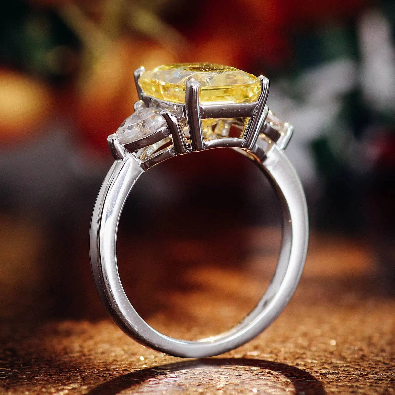 4carat Yellow Moissanite Ring 925 Sterling Silver 18k Gold Plated Diamond Ring Wedding Engagement Rings for Bride Gift