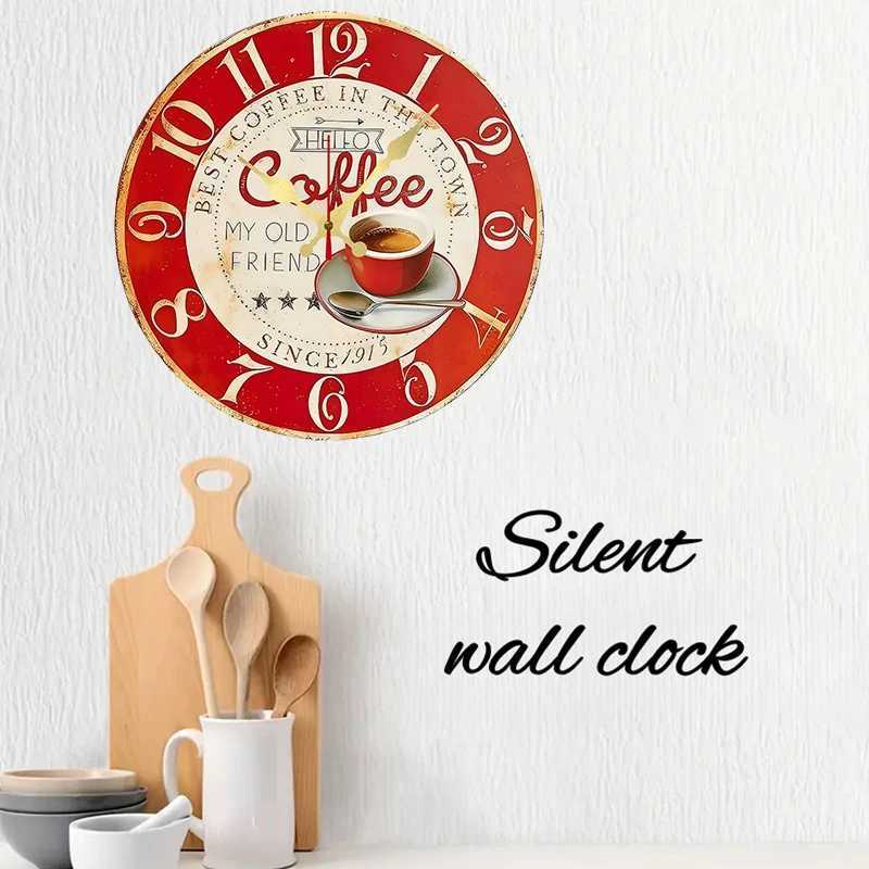 Coffee Themed Wooden Round Silent Hanging Wall Clock Suitable For Living Room Office Study Room Bedroom Home Decoration C251015