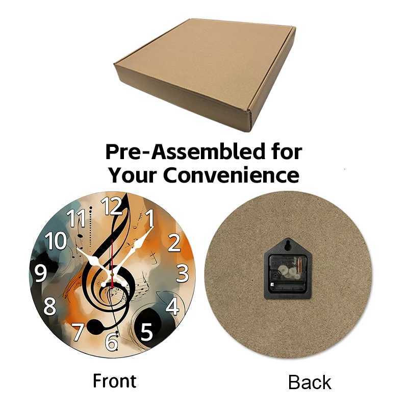 Musical Note Pattern Wooden Round Silent Hanging Wall Clock Suitable For Living RoomOfficeStudy Room BedroomHome Decoration C251015