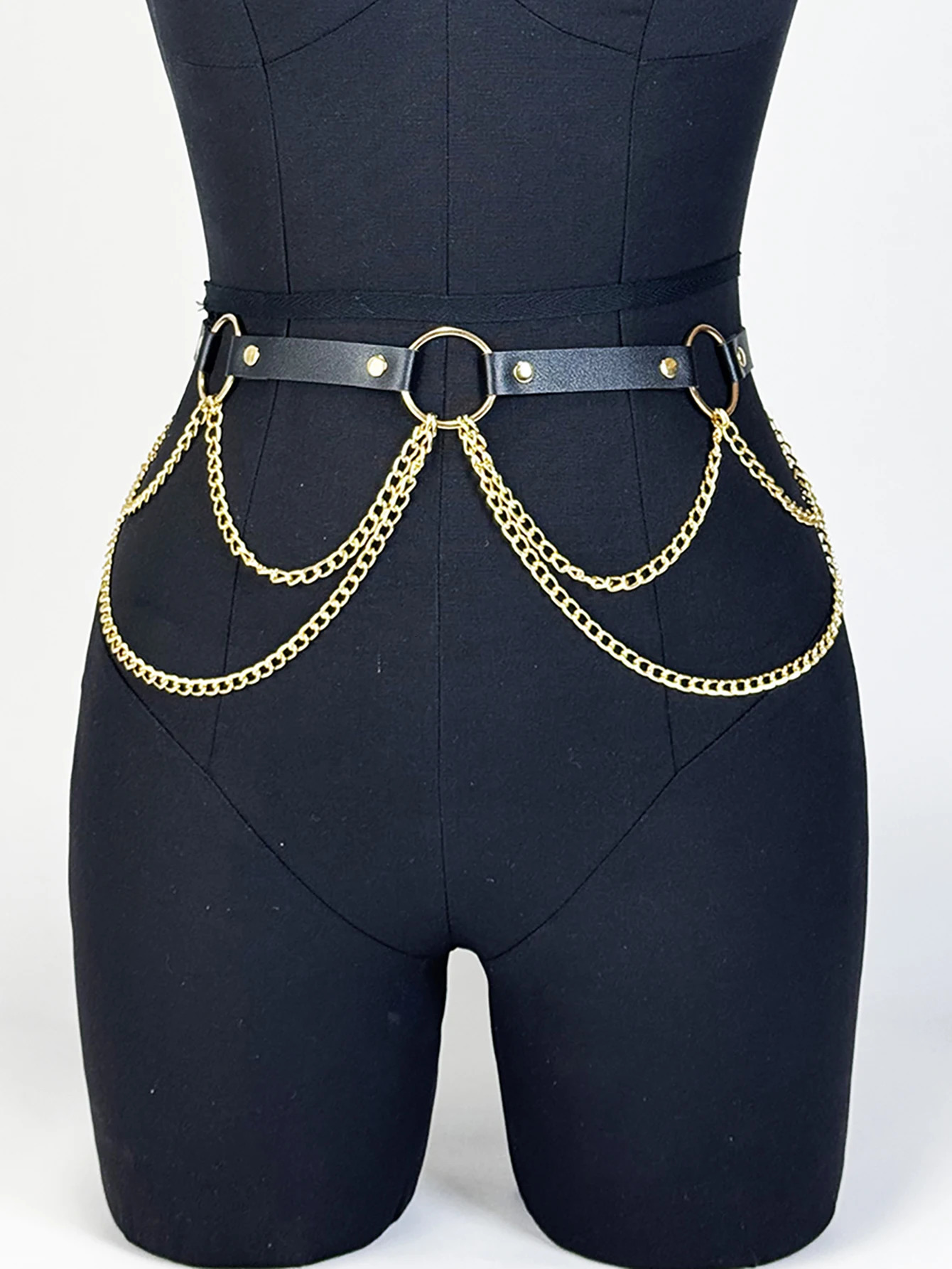 Women PU Leather Harness Belt Gold Waist Chain Fashion Waistband Accessory Leisure Punk Gothic Clothing Jewelry 251008
