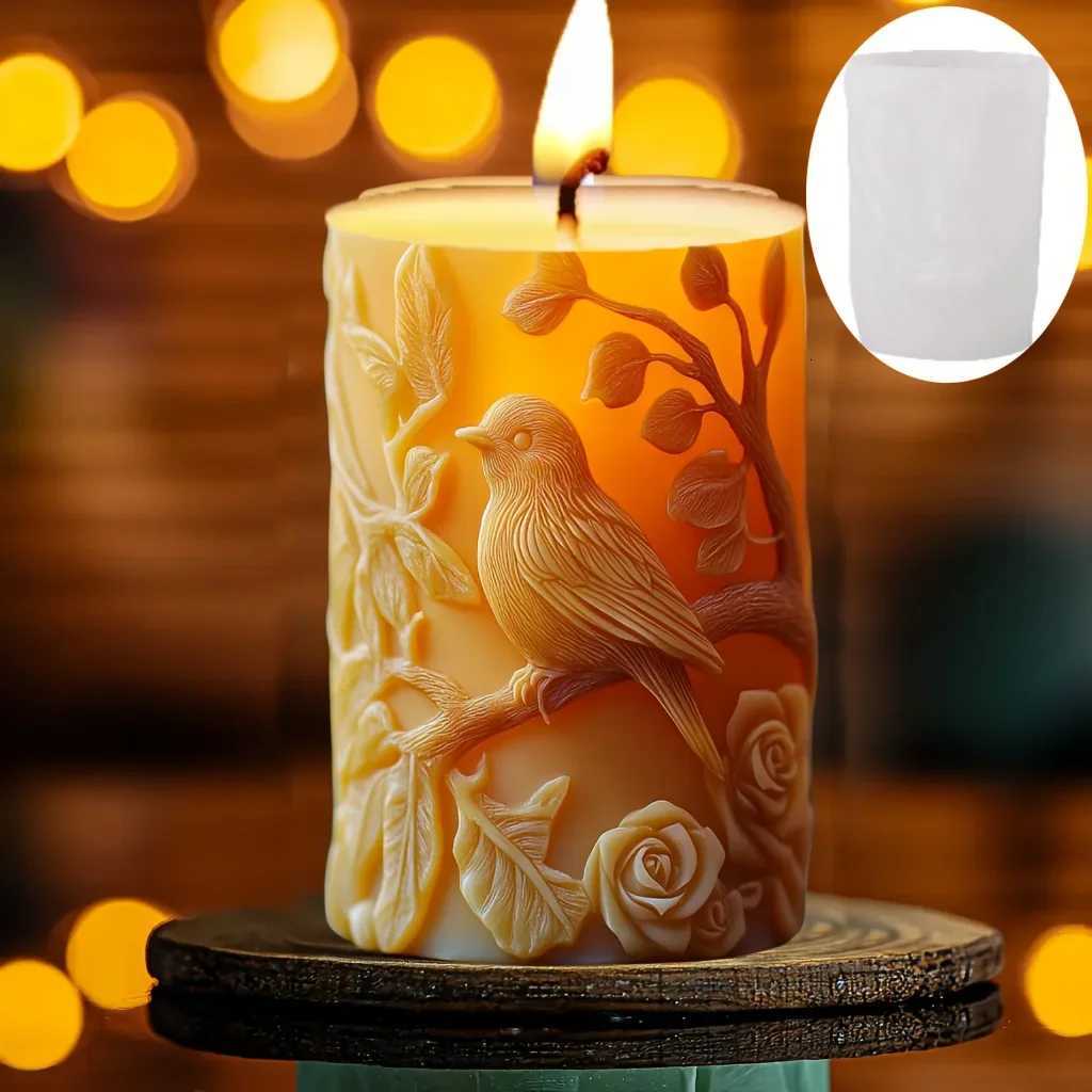 3D Bee cylindrical candle silicone mold leaf flower bee cylindrical resin mould animal cement gypsum molds C251015