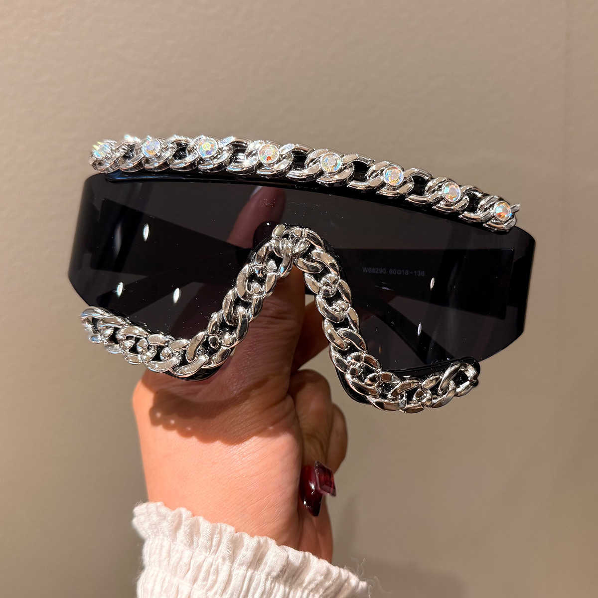 Personalized Large Frame Chain Onepiece Sunglasses Trendy Punk Sunglasses Y2k Futuristic Fashion Goggles H251015