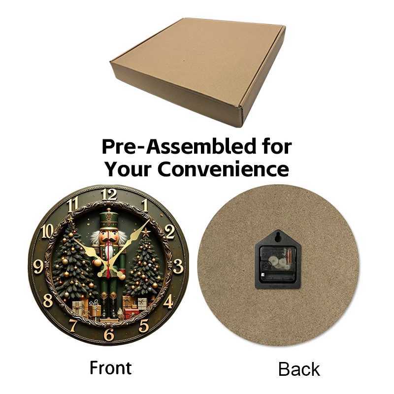 Nutcracker Christmas Wooden Round Silent Hanging Wall ClockSuitable For Living RoomOfficeStudy RoomBedroomHome Decoration C251015