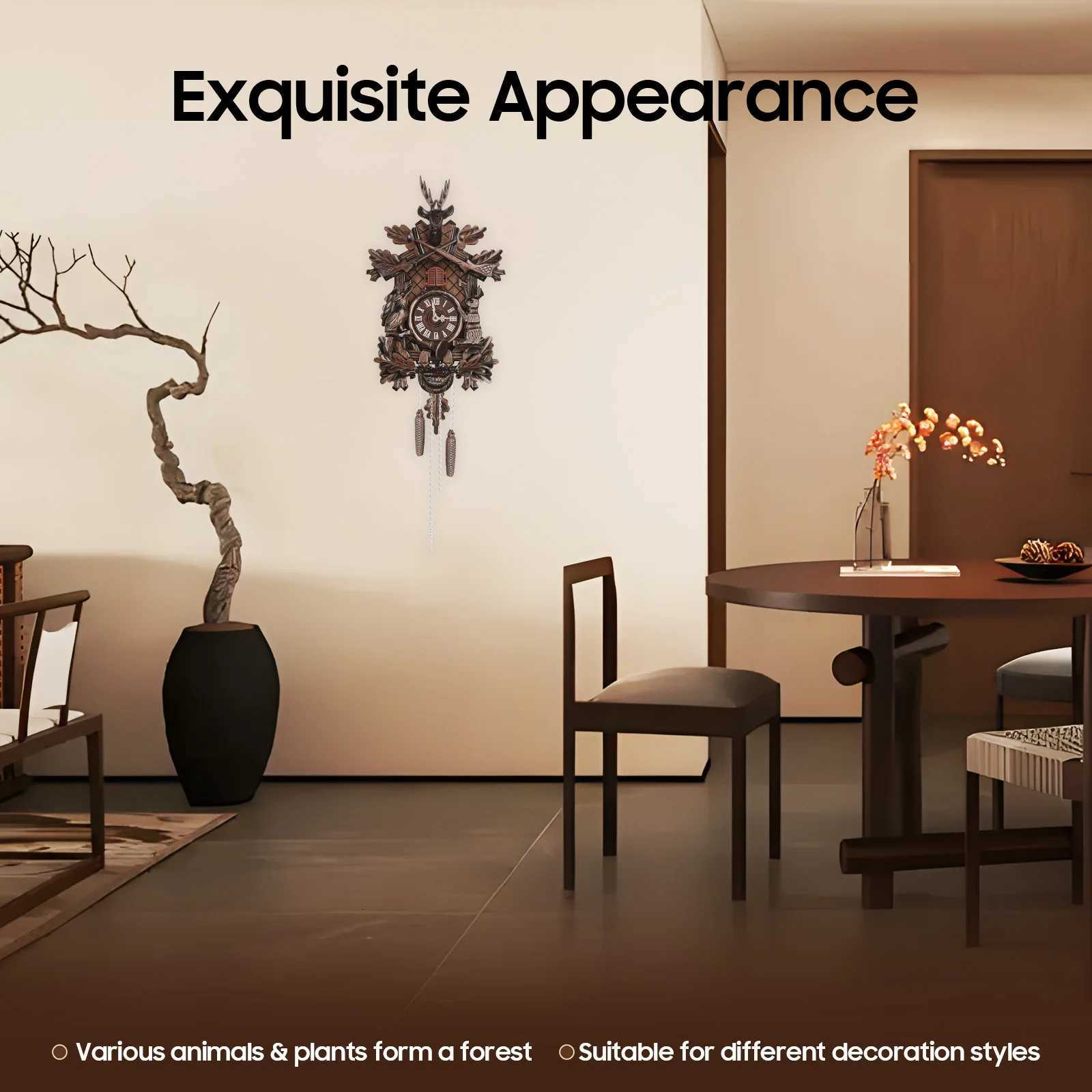 Wooden Cuckoo Clock with Pendulum Bird Automatic Chiming for Living Room Kitchen Office Wall Decor Silent Quartz Movement Home C251015