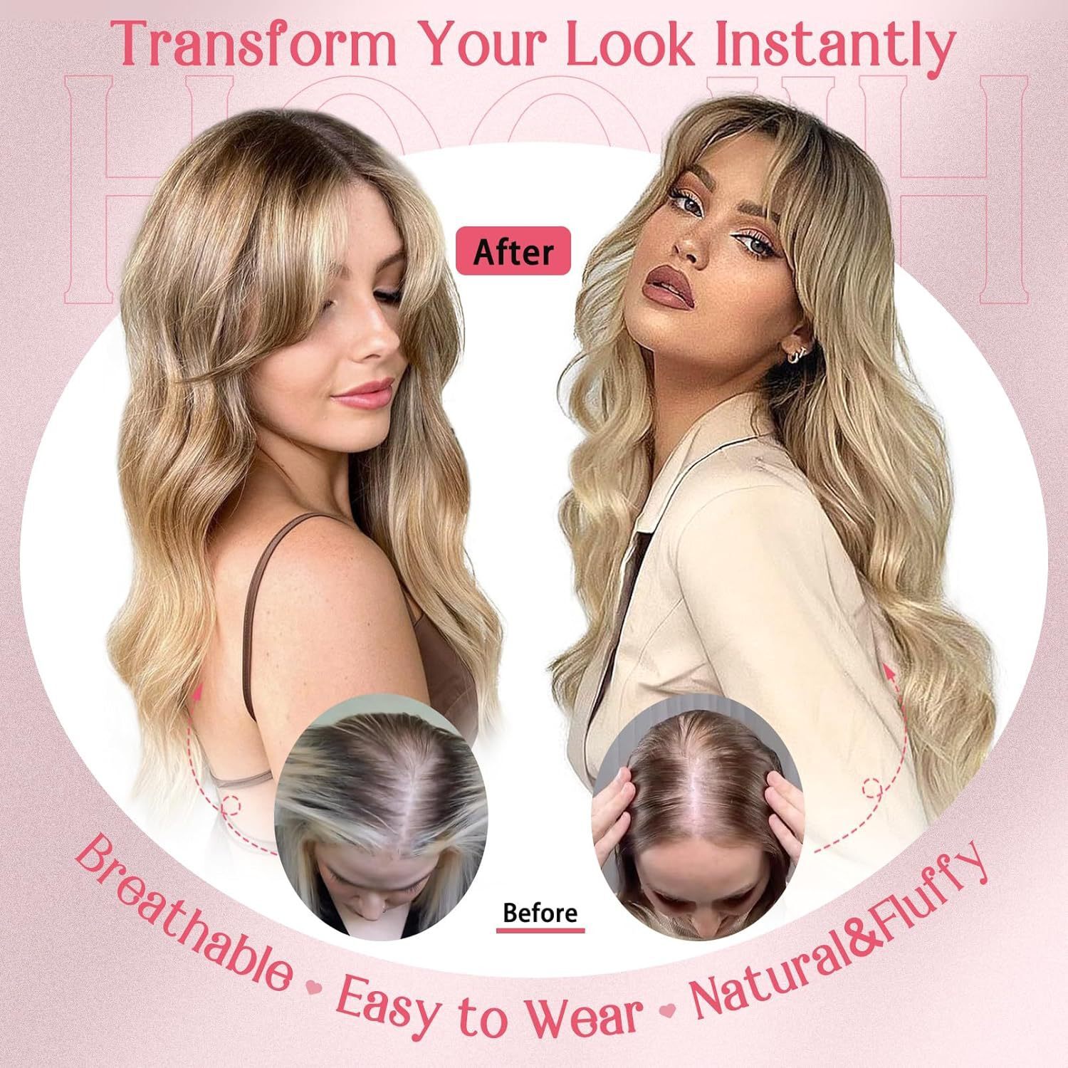 Eight-Character Liu Hai Water Wave Hairpiece Hair Toppers for Women Covering Gray Hair High-Temperature Silk Long Curly Hair