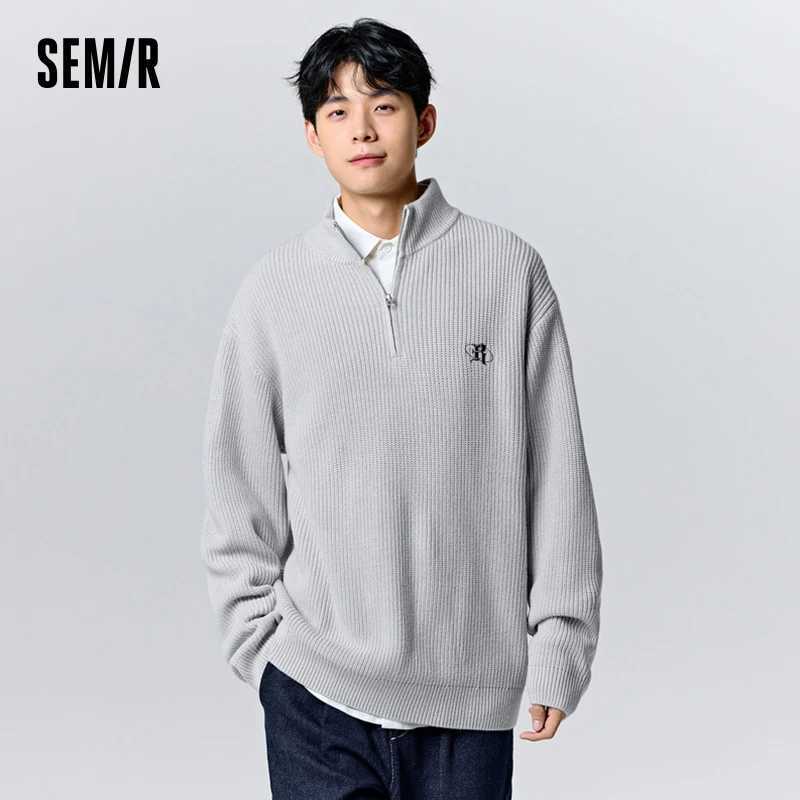 Semir Pullover Sweater Men 2023 Winter New Gothic Letter Patch Embroidered Sweater HalfOpen Loose Sweater J251015