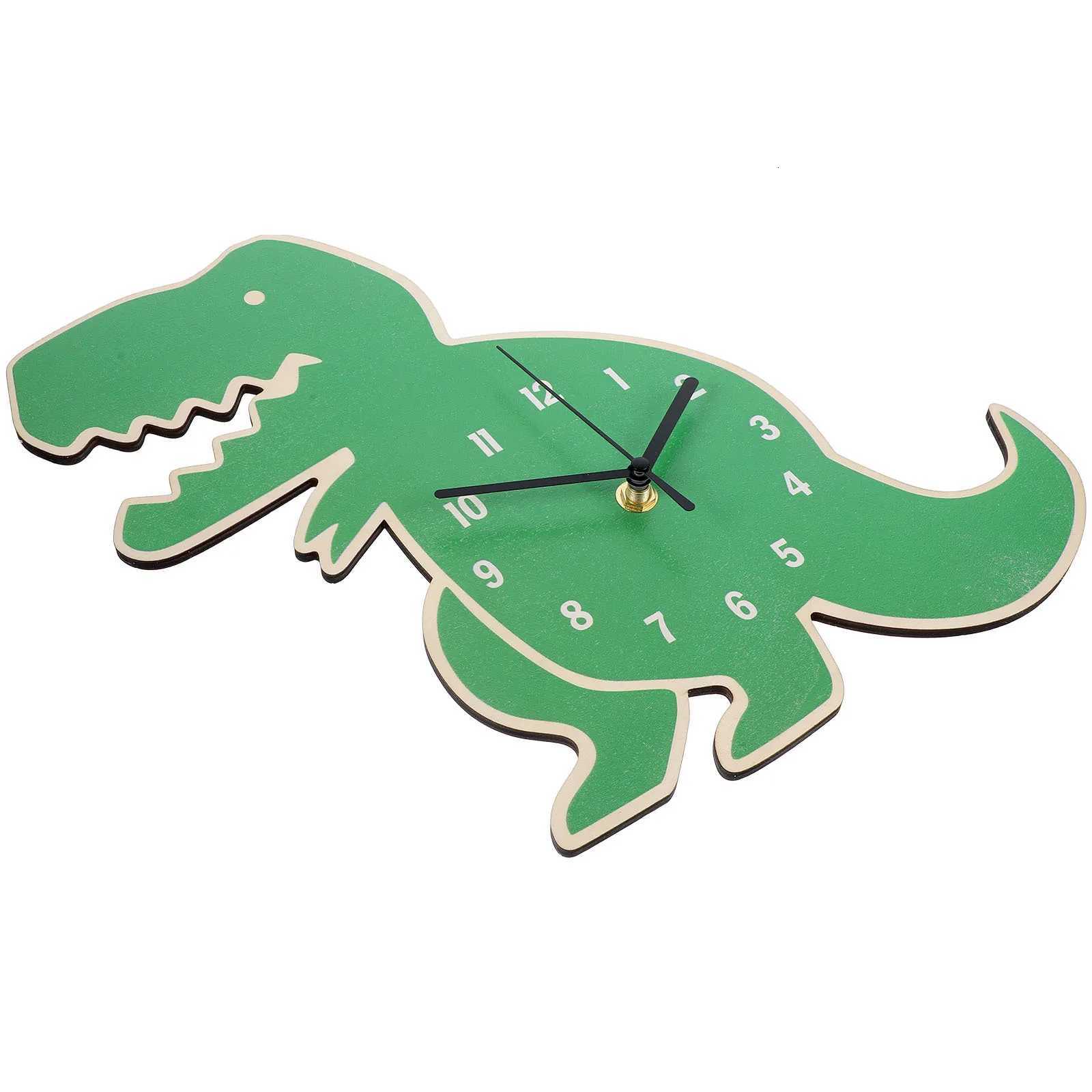 Dinosaur Wall Clock Silent Room Decor Cartoon Image Green Basswood Non Ticking Bedroom Living Room Student Clock C251015