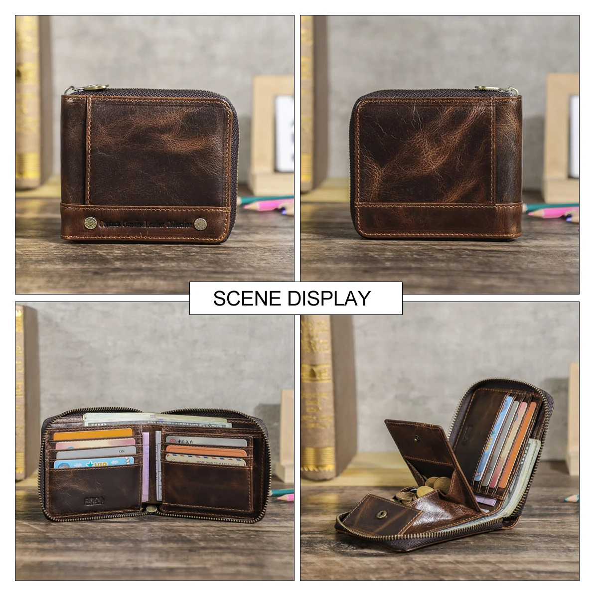 CONTACTS Genuine Leather Short Wallets for Men y ner Zipper Card Holder Coin Purse Money Clip Male Pocket Mini Wallet 251014