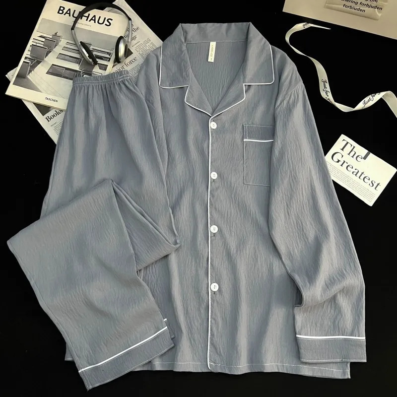 Cloud Cotton Mens Pyjamas SpringAutumn Cardigan Style LongSleeved Collared Lightweight Oversized Pyjamas Loungewear Set 251009