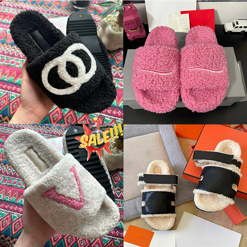designer Slides Designer Slippers women Slippers Furry Slides Letter Wool Fur Fluffy Furry Warm Letters Sandals Comfortable Fuzzy Girl Flip Flop Slippers 36-42