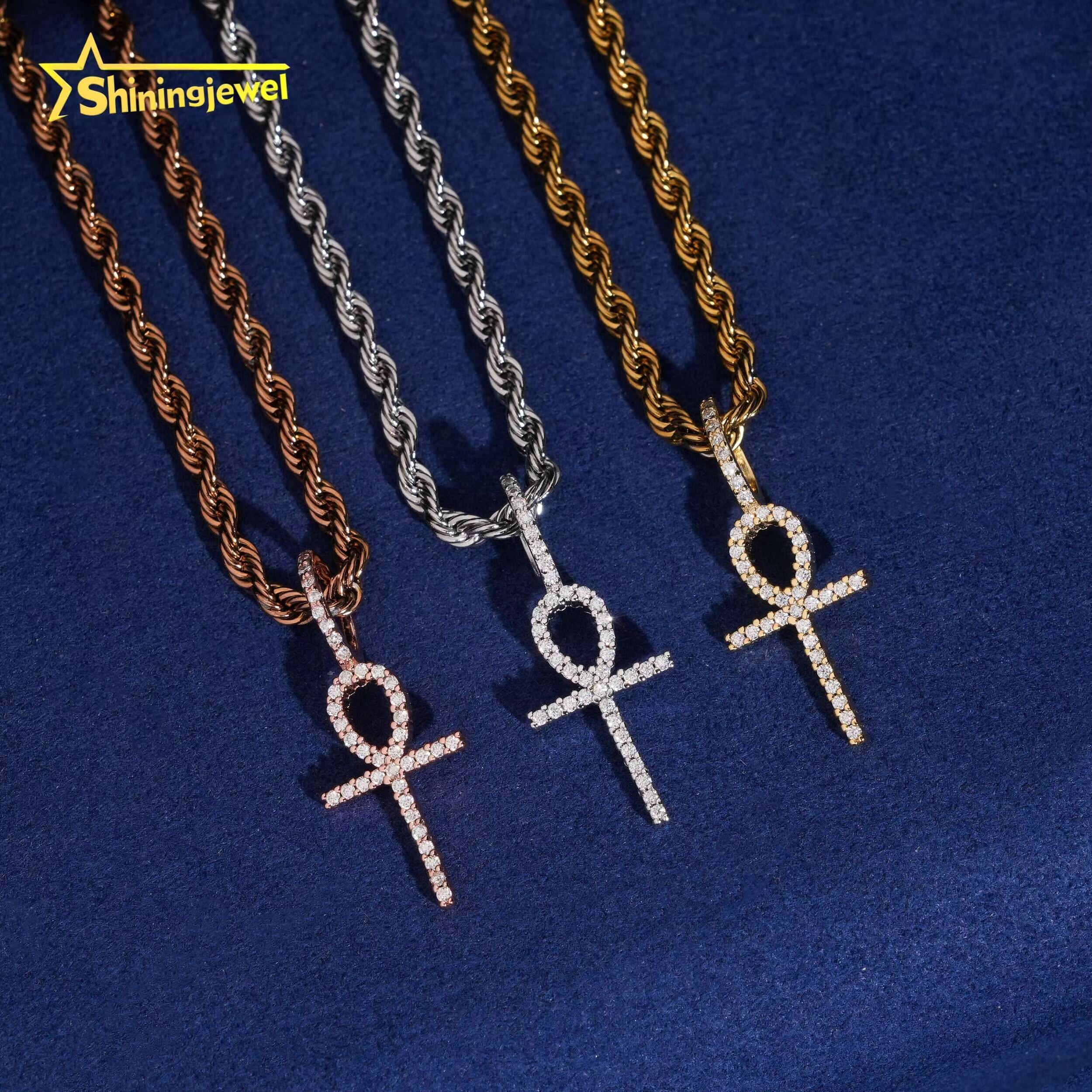 Instock Hip Hop Jewelry Iced Out Cross Pendant Moissanite Diamond Charm Solid 925 Sterling Silver Cross Pendant Pass Tester