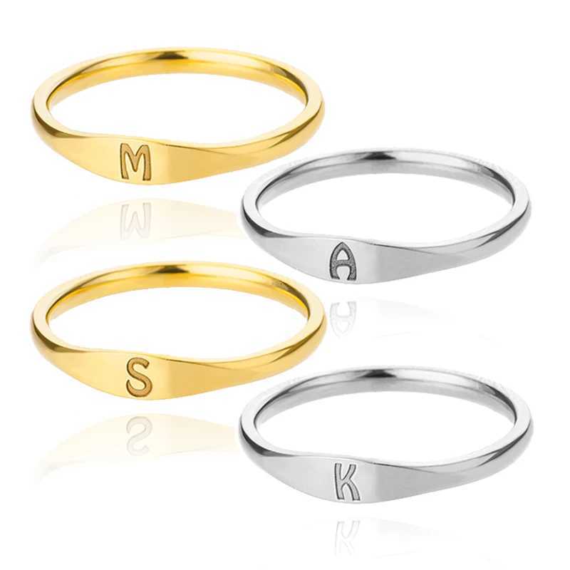 Initial Letter Rings for Women Men Stainless Steel Initials Ring A M K S Alphabet Name Aesthetic Wedding Jewelry Christmas GiftL251015