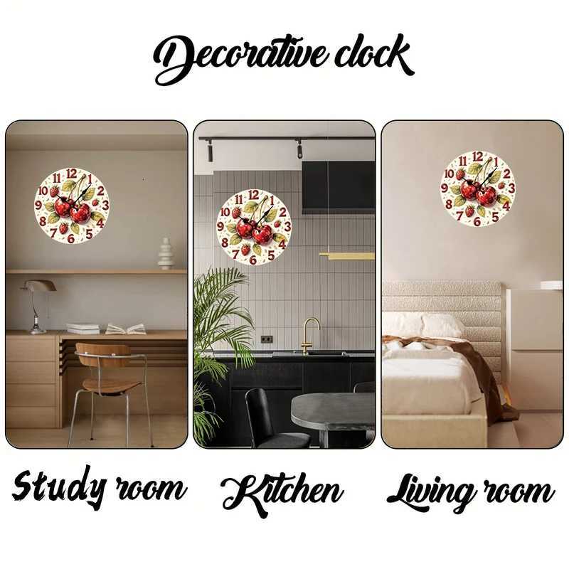 Cherry Strawberry Wooden Round Silent Hanging Wall Clock Suitable For Living RoomOfficeStudy Room Bedroom Home Decoration C251015
