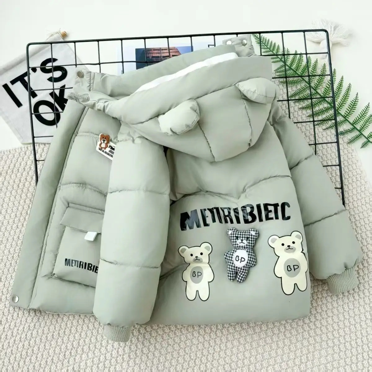 Autumn Winter Baby Boy Down Jacket Kids Cute Bear Thicken Padded Thermal Hooded Parka Coat With Bag Children Outerwear 26Y 251014