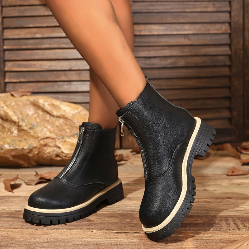 Fashion British Style Woman Winter Thick Soled Womens Ankle Boot Comfort Non Slip Midsole Boots Botas Mujer 251010