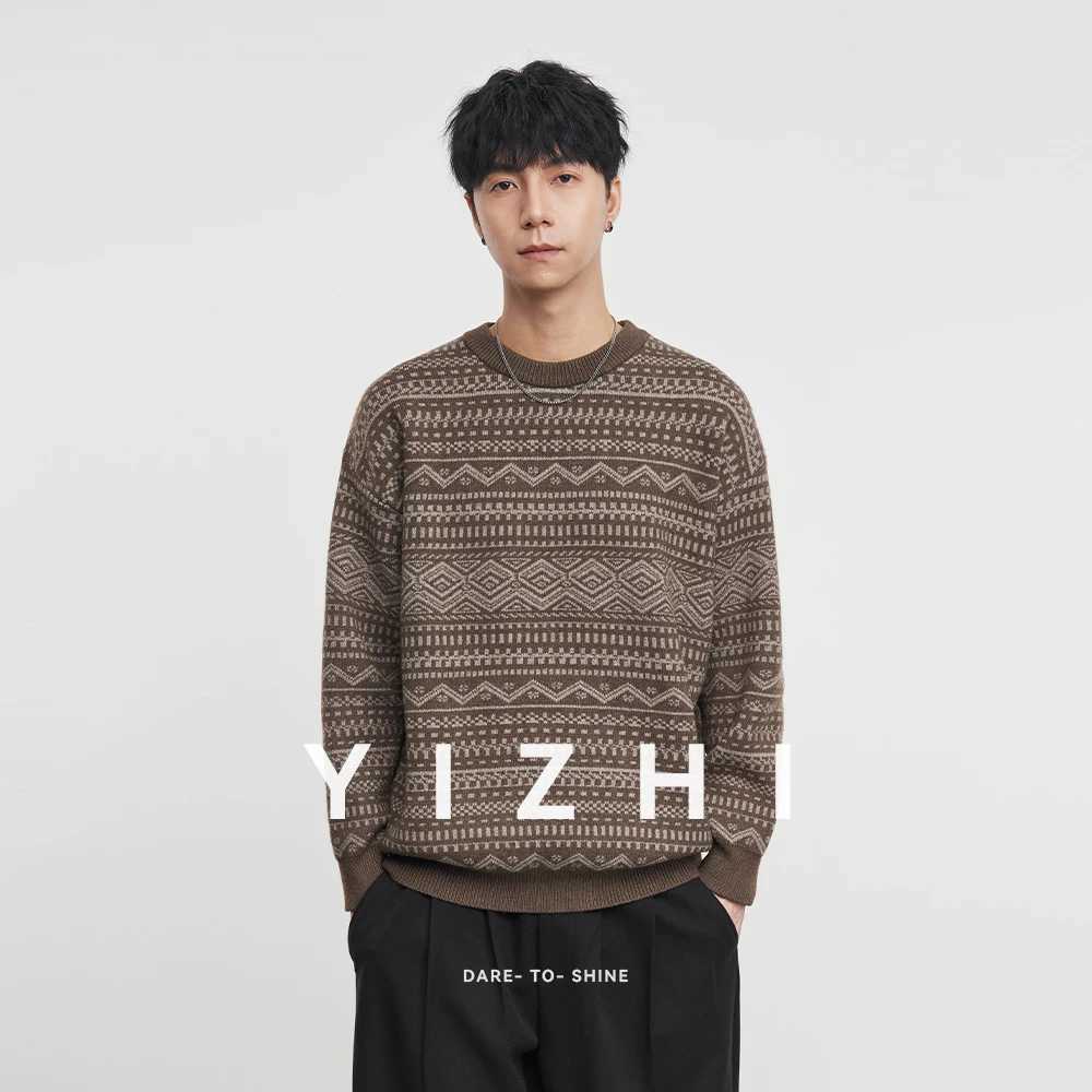 Fashion Mens Knitwear 2025 Autumn Winter New Season Lazy Fair Isle Contrast Retro Loose Crewneck Sweater Pullover J251015