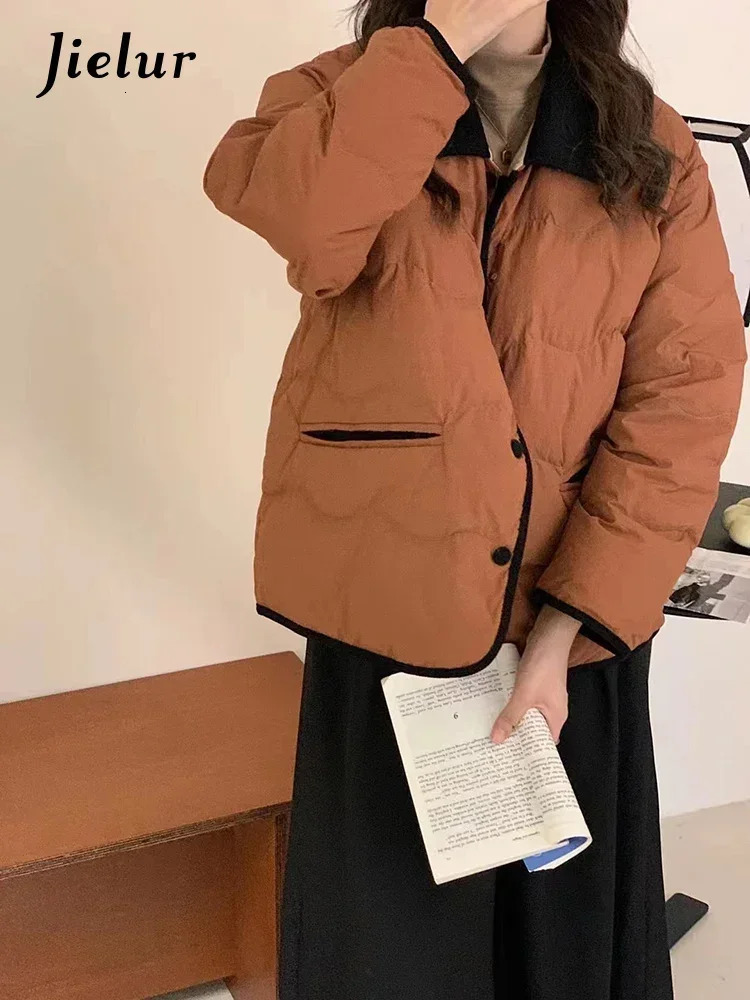 Jielur Ins Contrast Color Chic Button Loose Corduroy Women Parkas Fashion Pockets 5colors Single Breasted Casual Female Parkas 251030