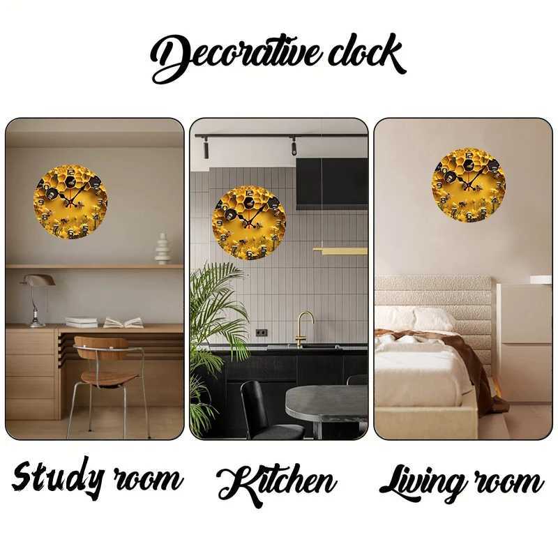 Bee Honeycomb Wooden Round Silent Hanging Wall Clock Suitable for Living Room Office Study Room Bedroom Home Decoration C251015
